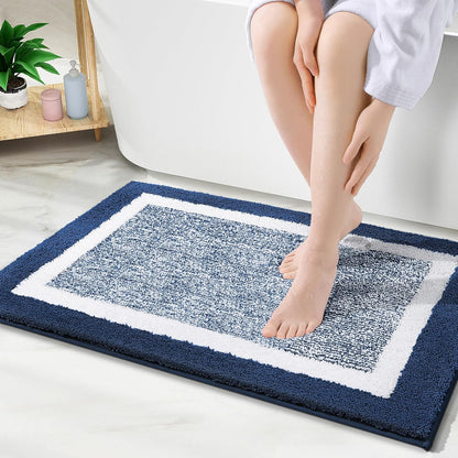 Navy and White Microfiber Bath Rug, 36 x 24