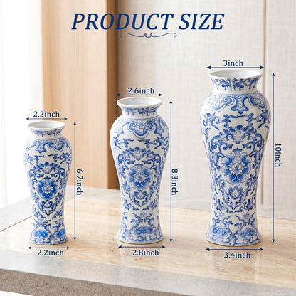 Set of 3 Blue and White Chinoiserie Vases