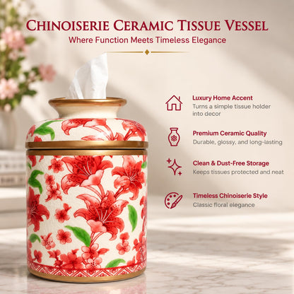 Round Chinoiserie Ceramic Tissue Holder with Lid
