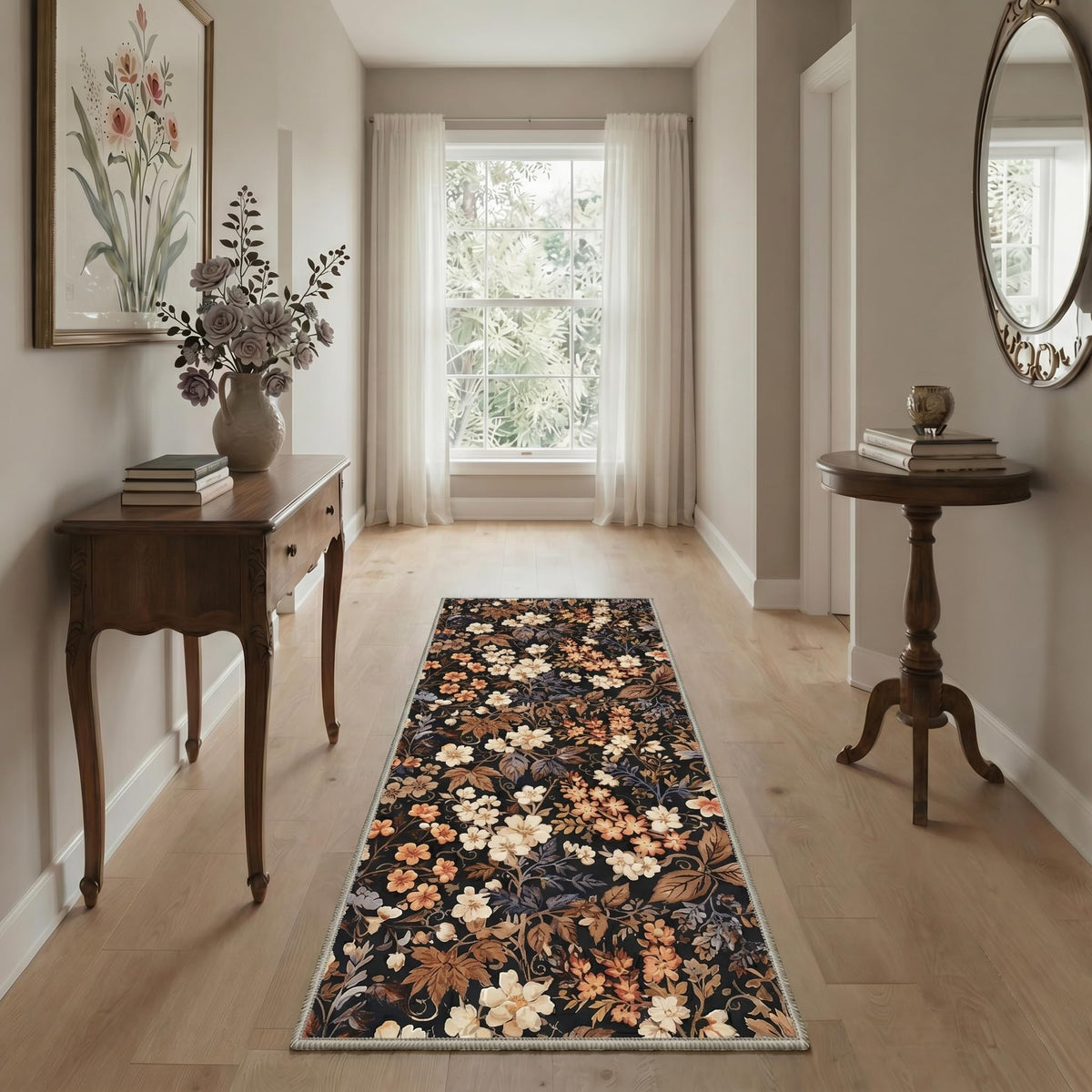 Bavni Dusty Blue Floral Washable Rug