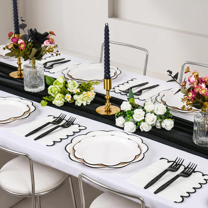 Blue Scalloped Paper Plates and Napkins, Serves 24