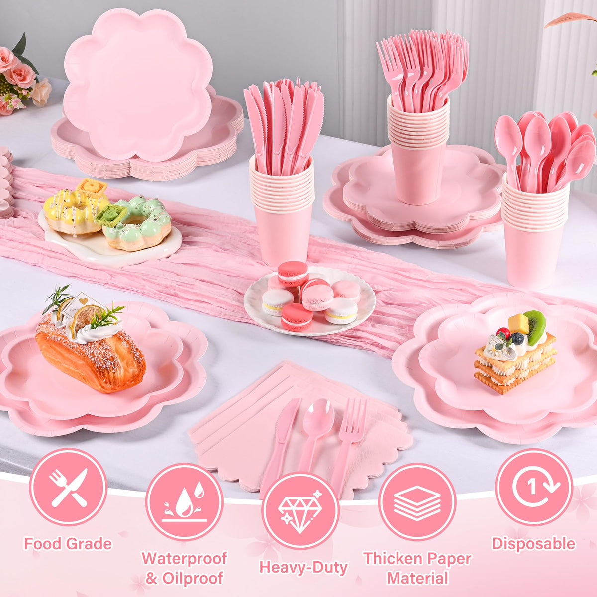 Blue and White Paper Tableware Set, Serves 50