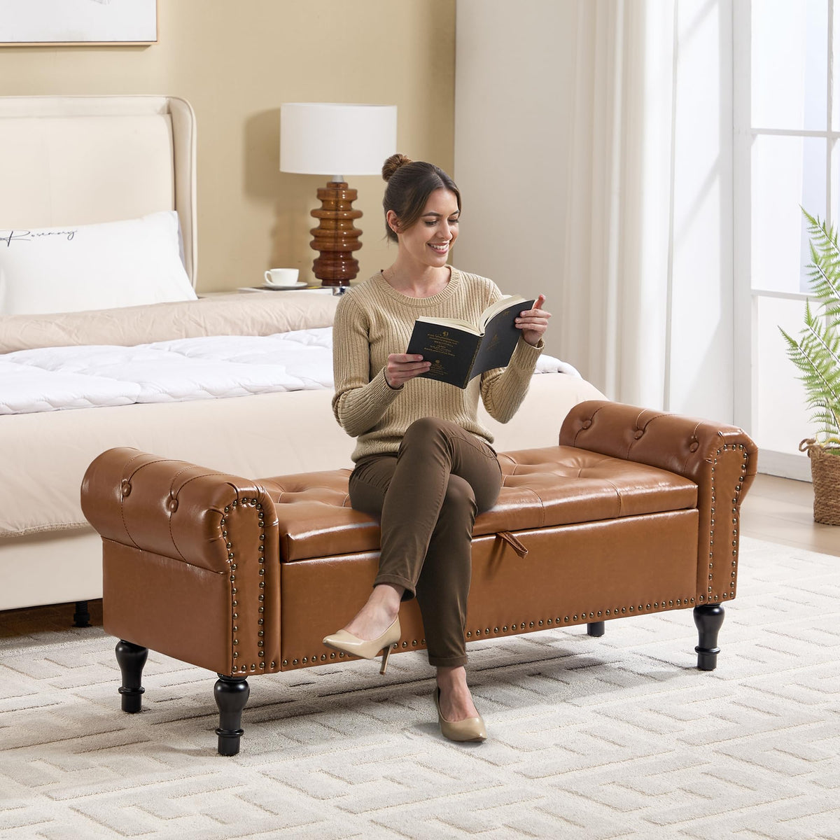 Navy Velvet Tufted Storage Bench