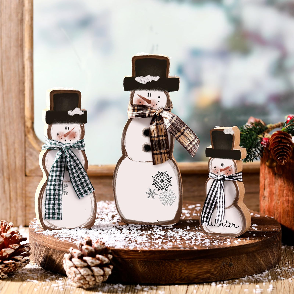 Chinoiserie Wooden Snowmen, Set of 3
