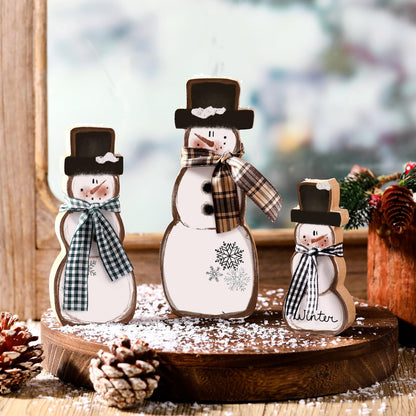 Chinoiserie Wooden Snowmen, Set of 3