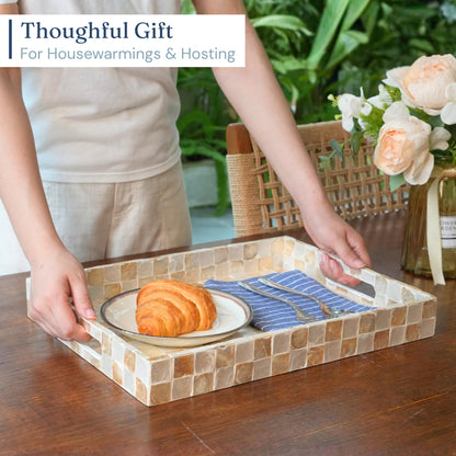 Capiz Shell Decorative Serving Tray, Navy Blue