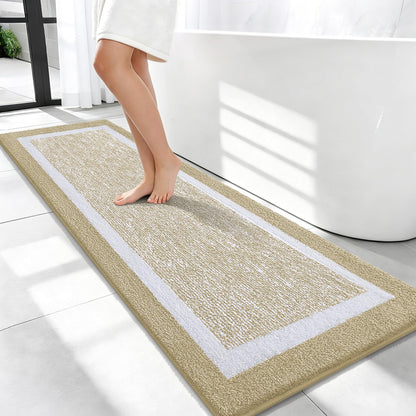 Navy and White Microfiber Bath Rug, 36 x 24