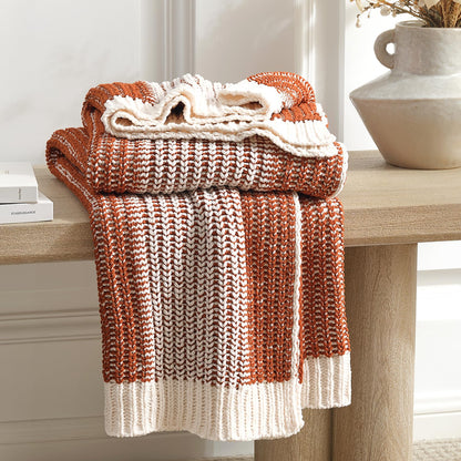 Checkered Knit Throw Blanket, Blue, 50 x 60 Inch