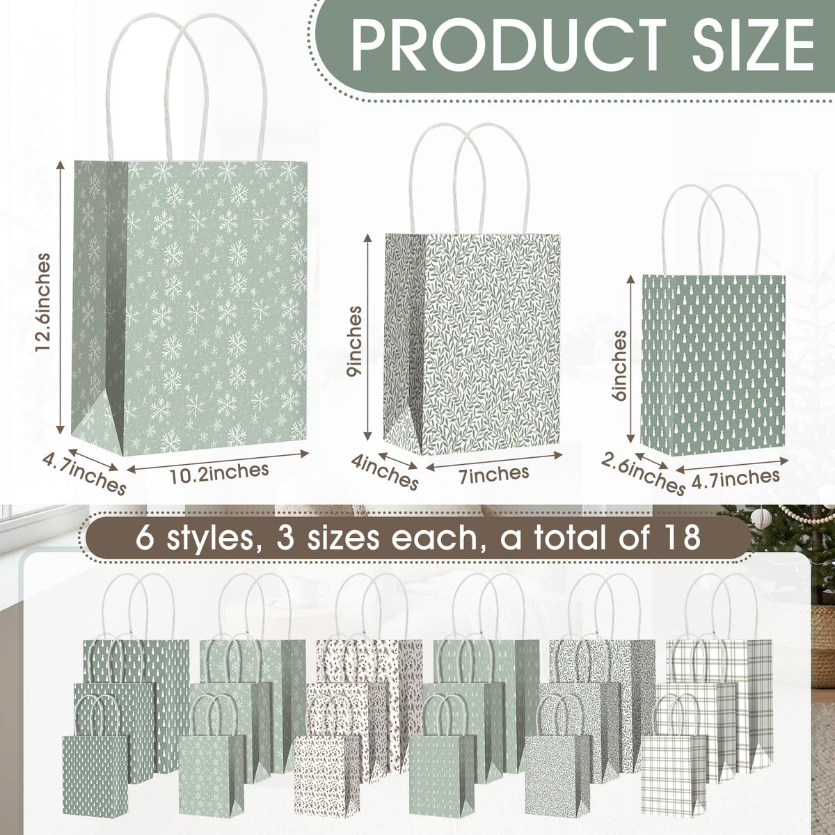 Blue Toile Christmas Kraft Gift Bags, Set of 18
