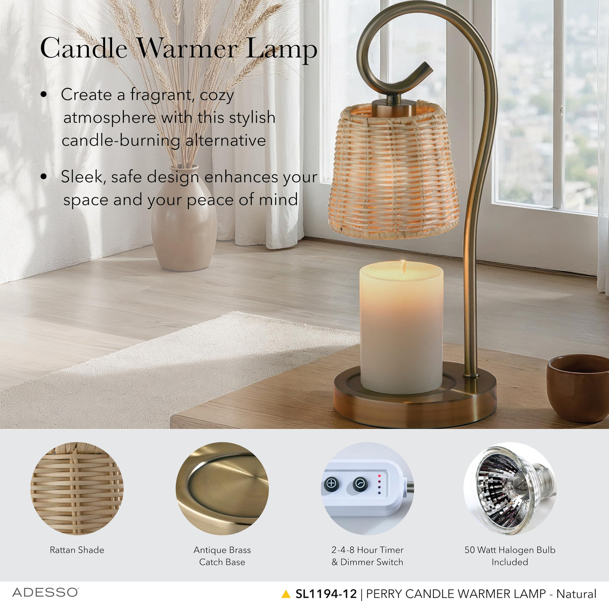Adesso Blue Floral Candle Warmer Lamp