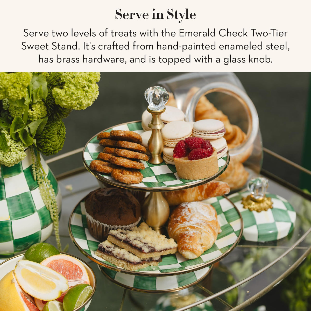 MacKenzie-Childs Two-Tier Sweet Stand, Royal Check