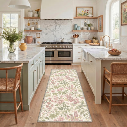 Bavni Dusty Blue Floral Washable Rug