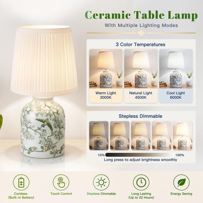 Blue and White Ceramic Cordless Lamps, Set of 2