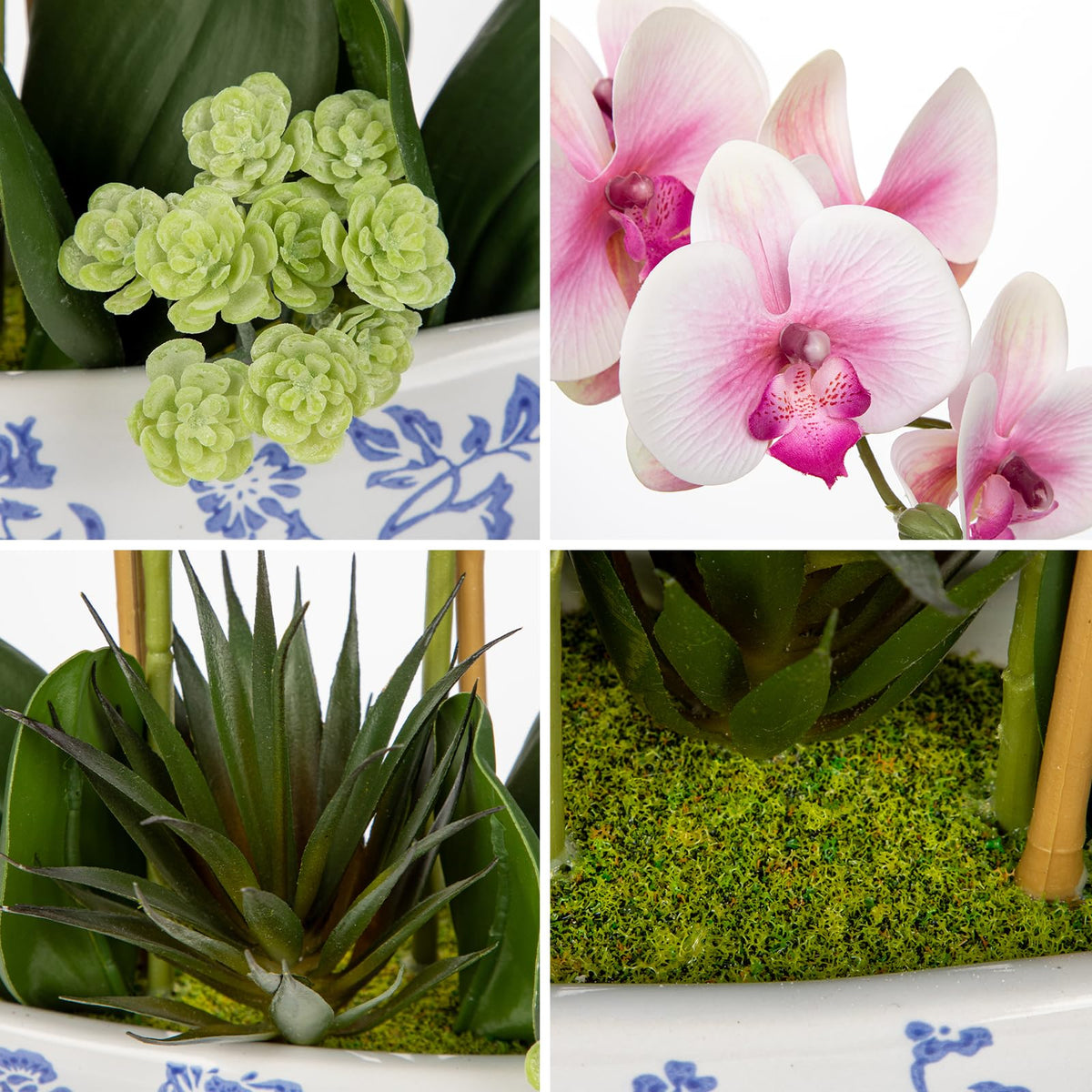 Briful Faux Orchid in Blue and White Boat Vase