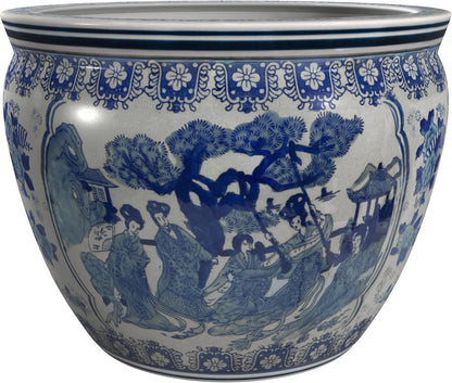 Ladies Blue and White Porcelain Fishbowl Planter