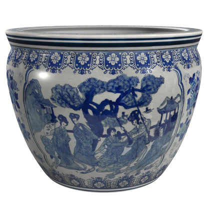 Ladies Blue and White Porcelain Fishbowl Planter