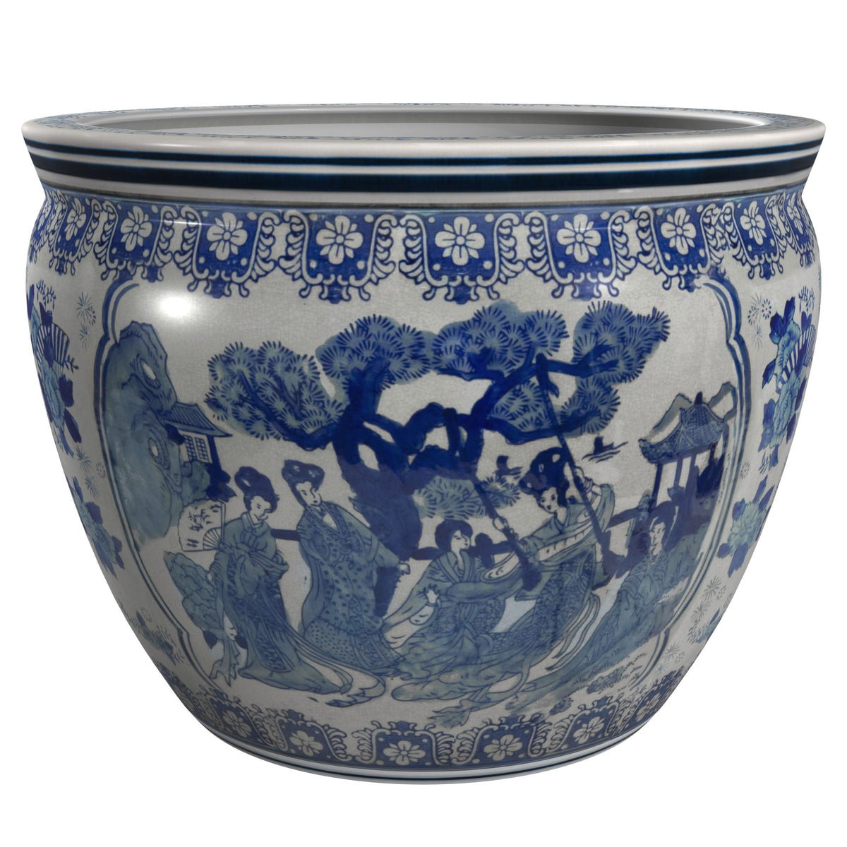 Ladies Blue and White Porcelain Fishbowl Planter