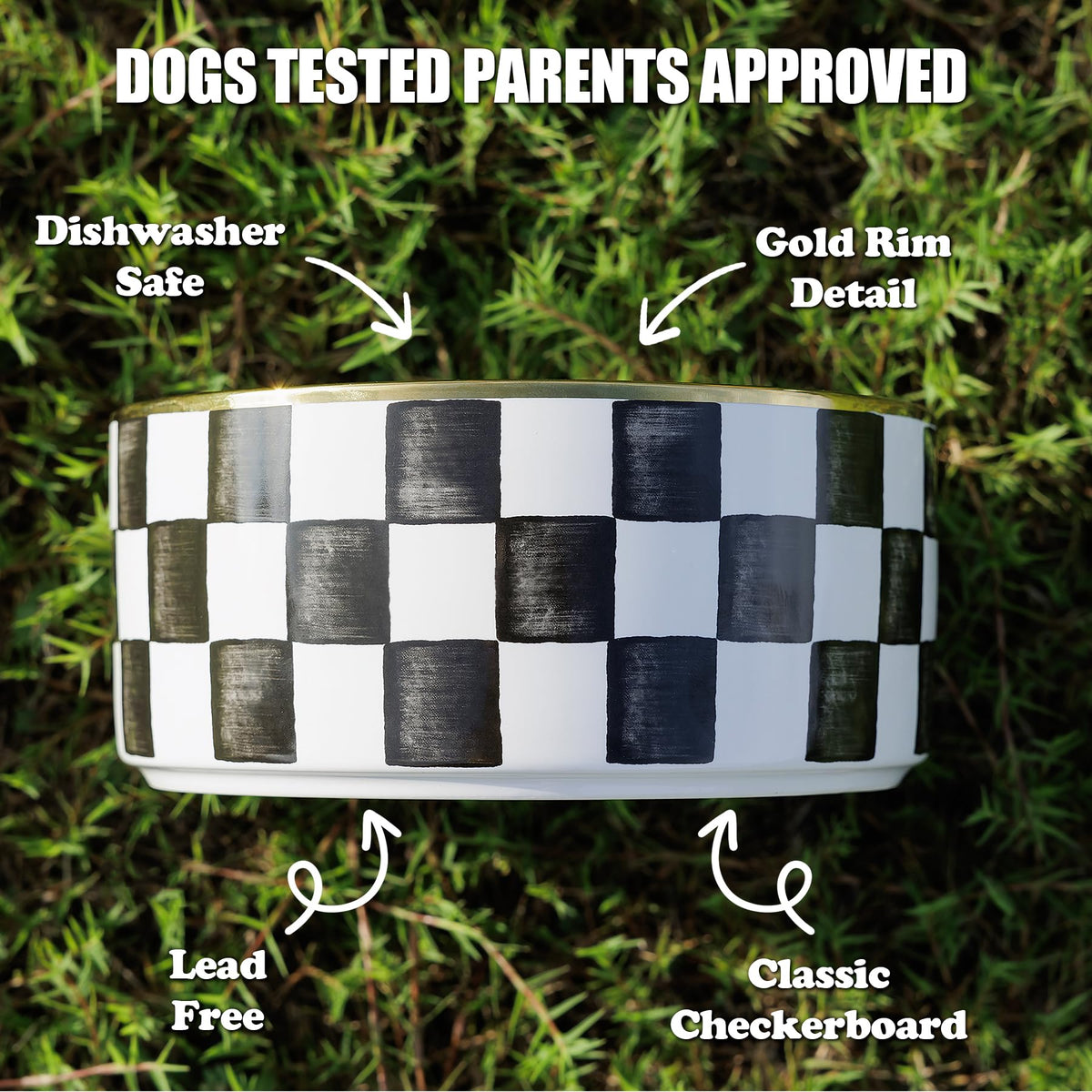Blue and White Checkered Ceramic Dog Bowls
