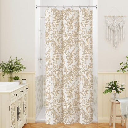 Blue Floral Linen Blend Shower Curtain