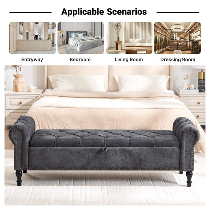 Navy Velvet Tufted Storage Bench