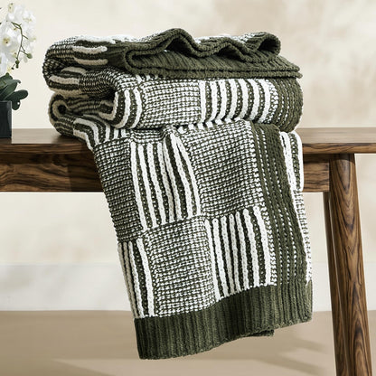 Checkered Knit Throw Blanket, Blue, 50 x 60 Inch