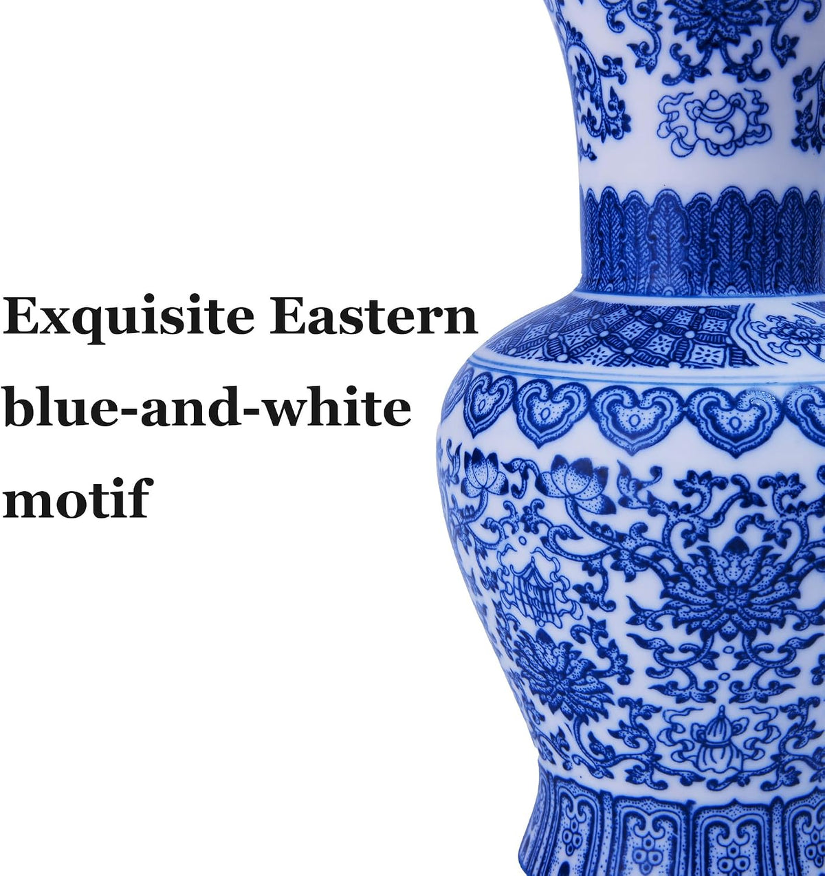 Blue and White Chinoiserie Trumpet Vase, 10 Inch
