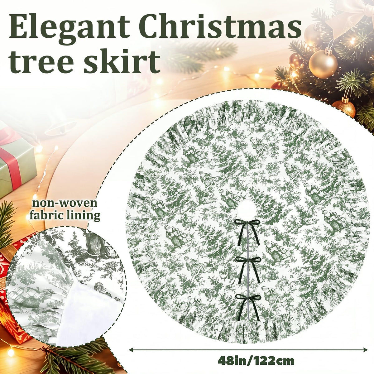 Blue Chinoiserie Christmas Tree Skirt, 48 Inch