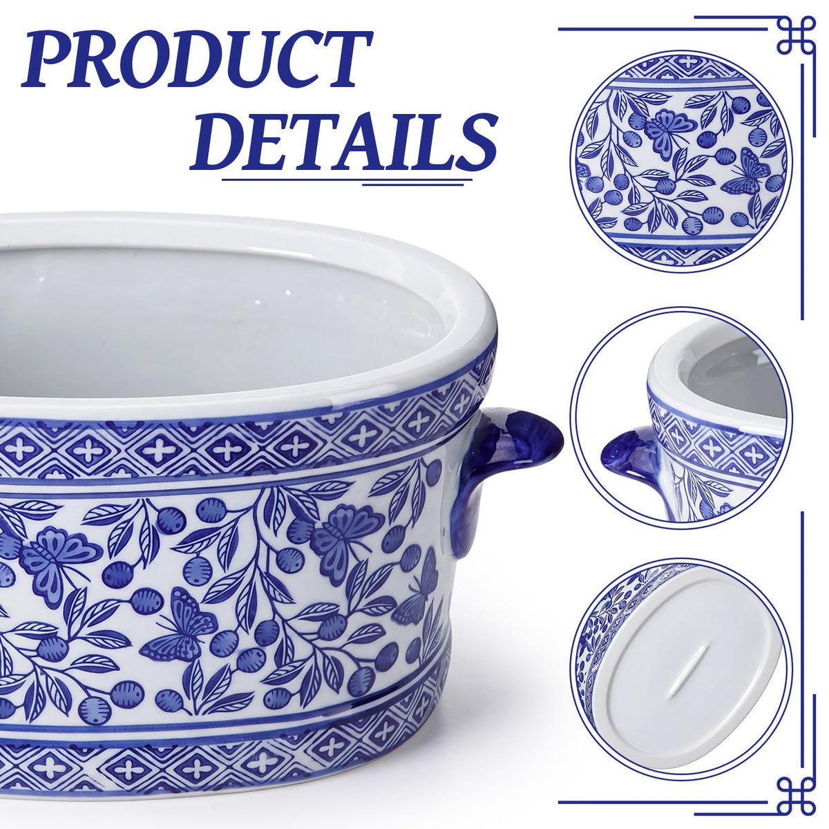 Blue and White Chinoiserie Oval Planter