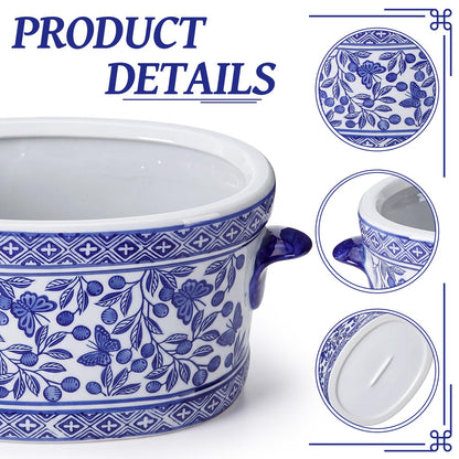 Blue and White Chinoiserie Oval Planter