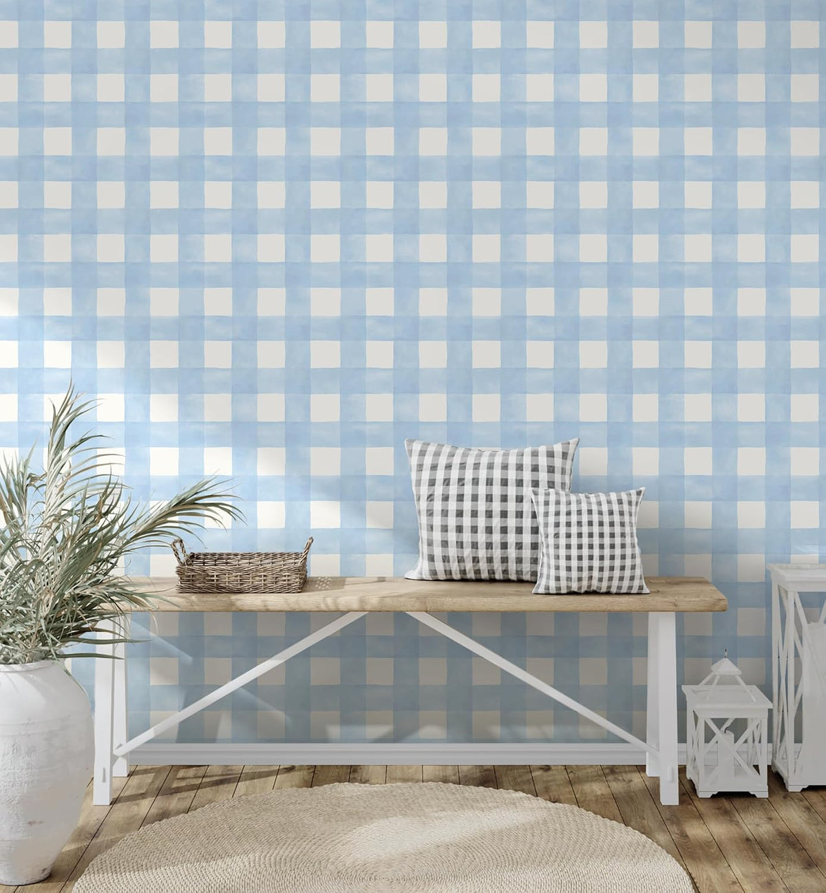 Blue Gingham Peel and Stick Wallpaper
