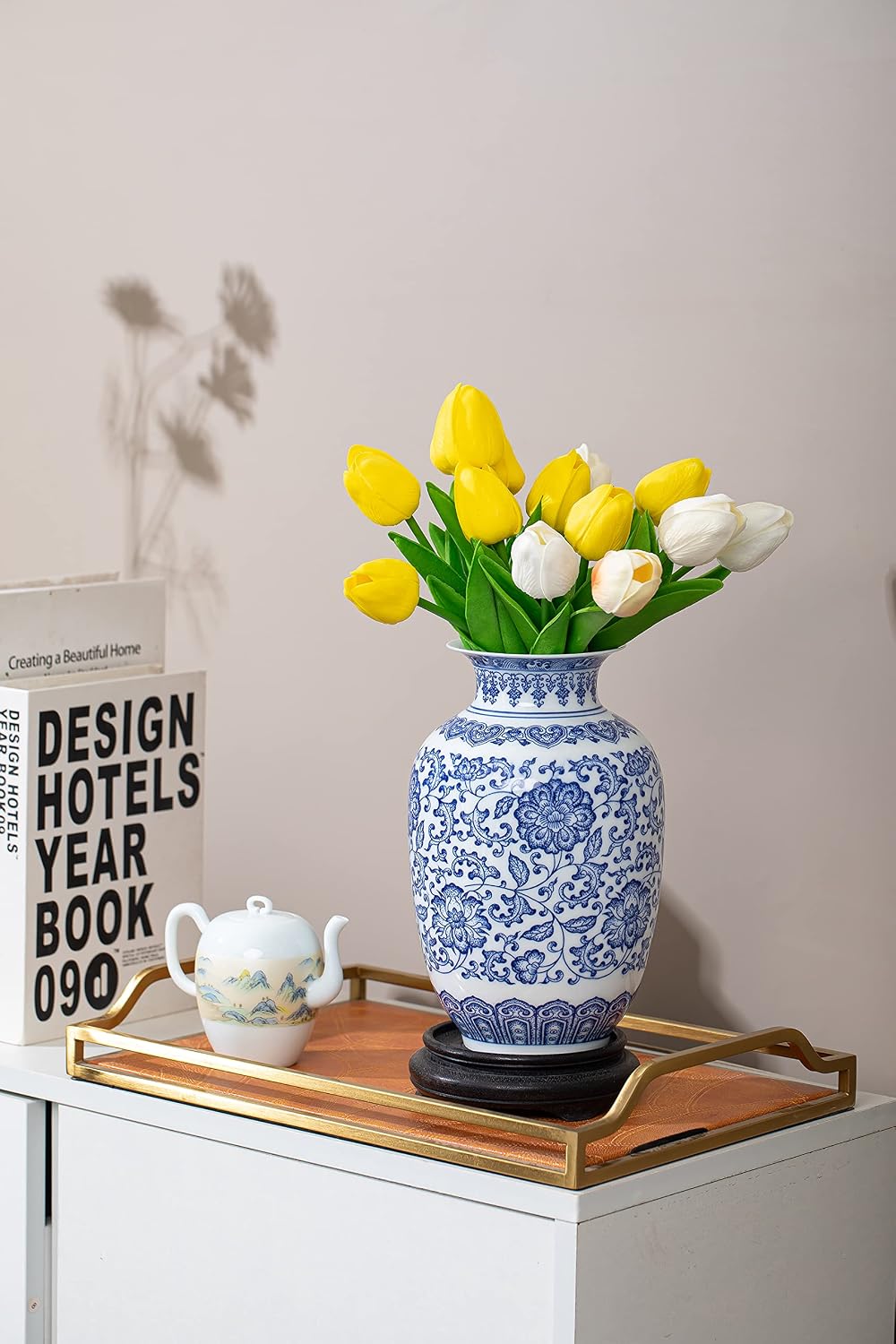 GaLouRo Blue and White Ginger Jar Vase, 9 to 10 Inch