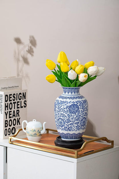 GaLouRo Blue and White Ginger Jar Vase, 9 to 10 Inch