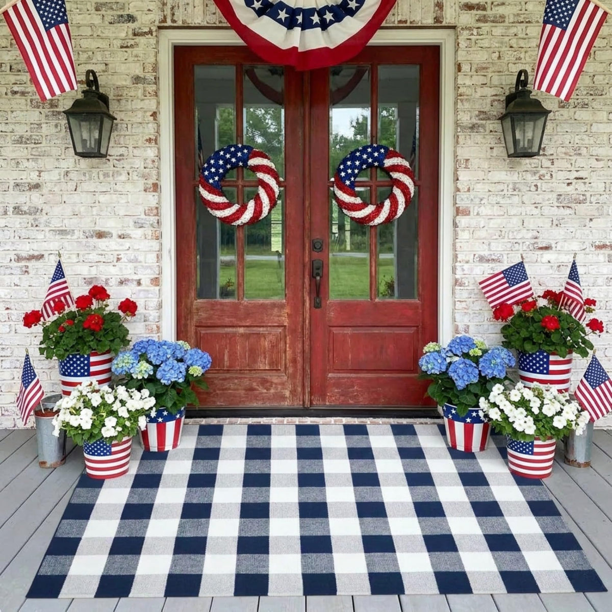 SEEKSEE Blue Buffalo Plaid Porch Rug, 27.5x43