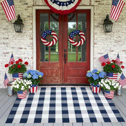 SEEKSEE Blue Buffalo Plaid Porch Rug, 27.5x43