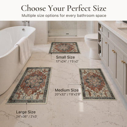 Blue Floral Boho Bath Mat, 24 x 17