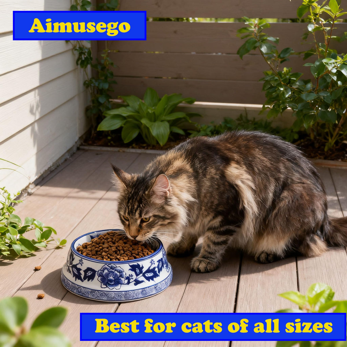 Hand-Painted Blue and White Ceramic Pet Bowl