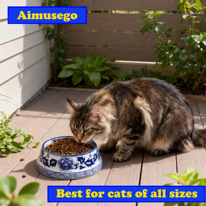 Hand-Painted Blue and White Ceramic Pet Bowl