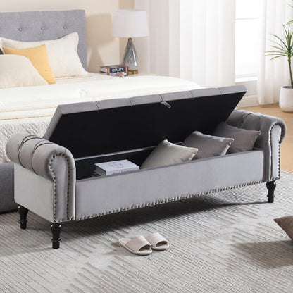 Navy Velvet Tufted Storage Bench