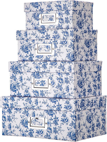 Blue and White Floral Nested Storage Boxes
