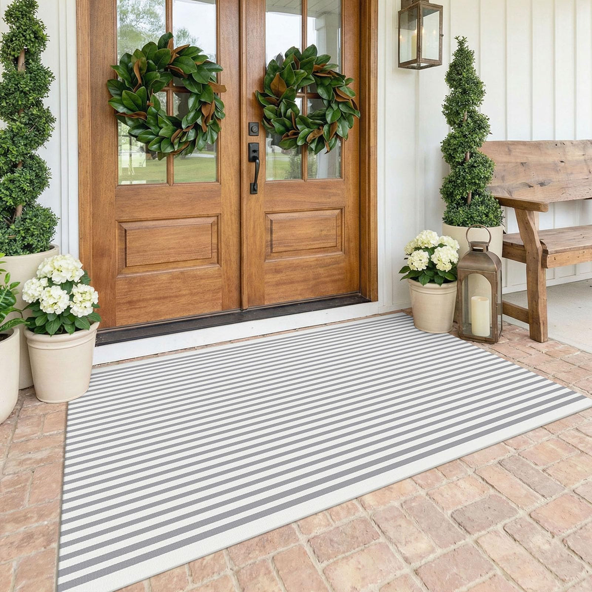 Navy and White Striped Cotton Rug, 28x43