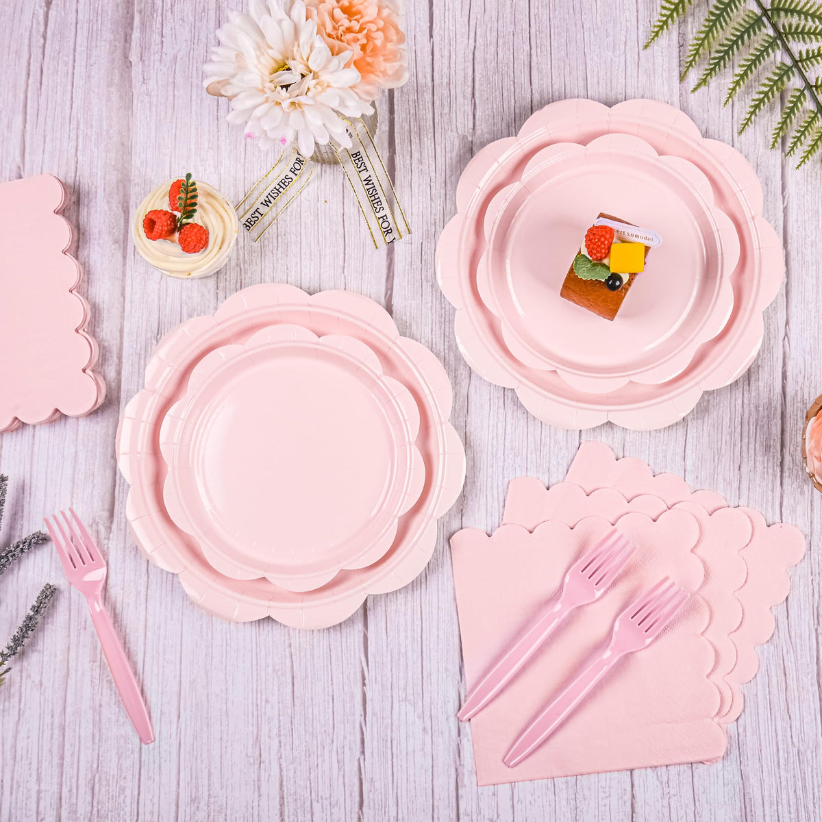 Blue Scalloped Paper Plates and Napkins, Serves 24