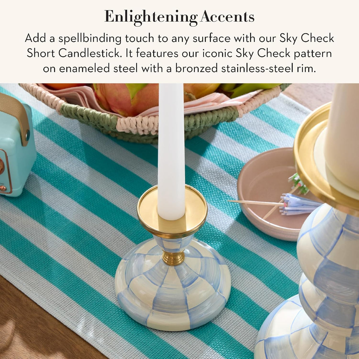 MacKenzie-Childs Sky Check Pillar Candlestick