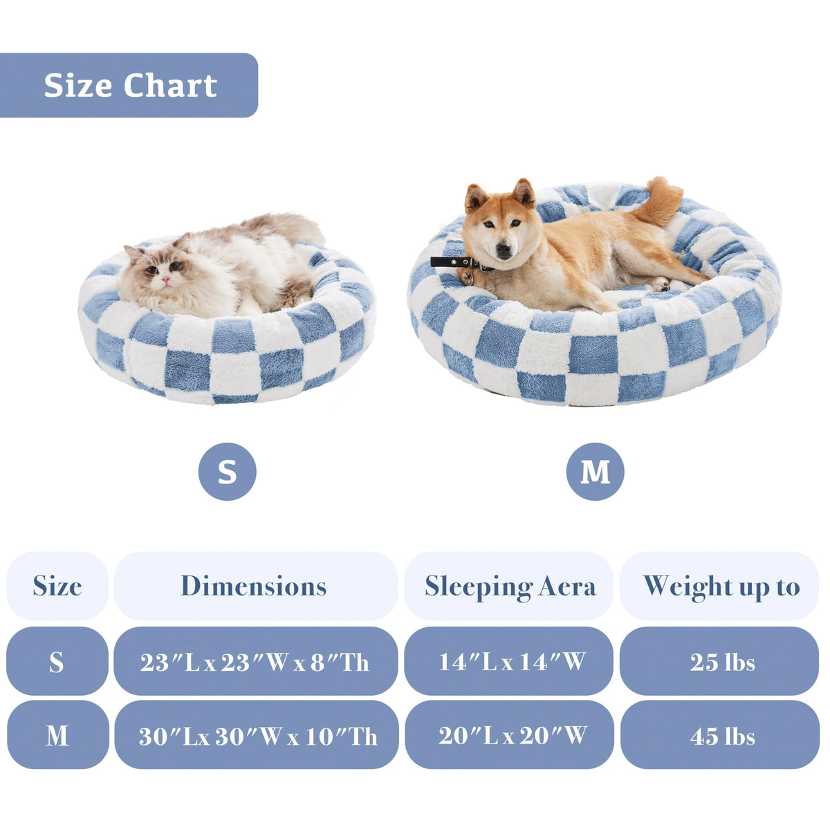 Blue Checkered Round Dog Bed