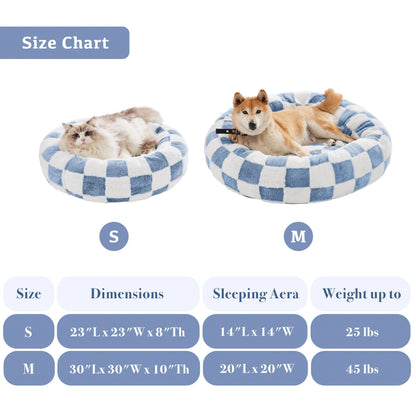 Blue Checkered Round Dog Bed