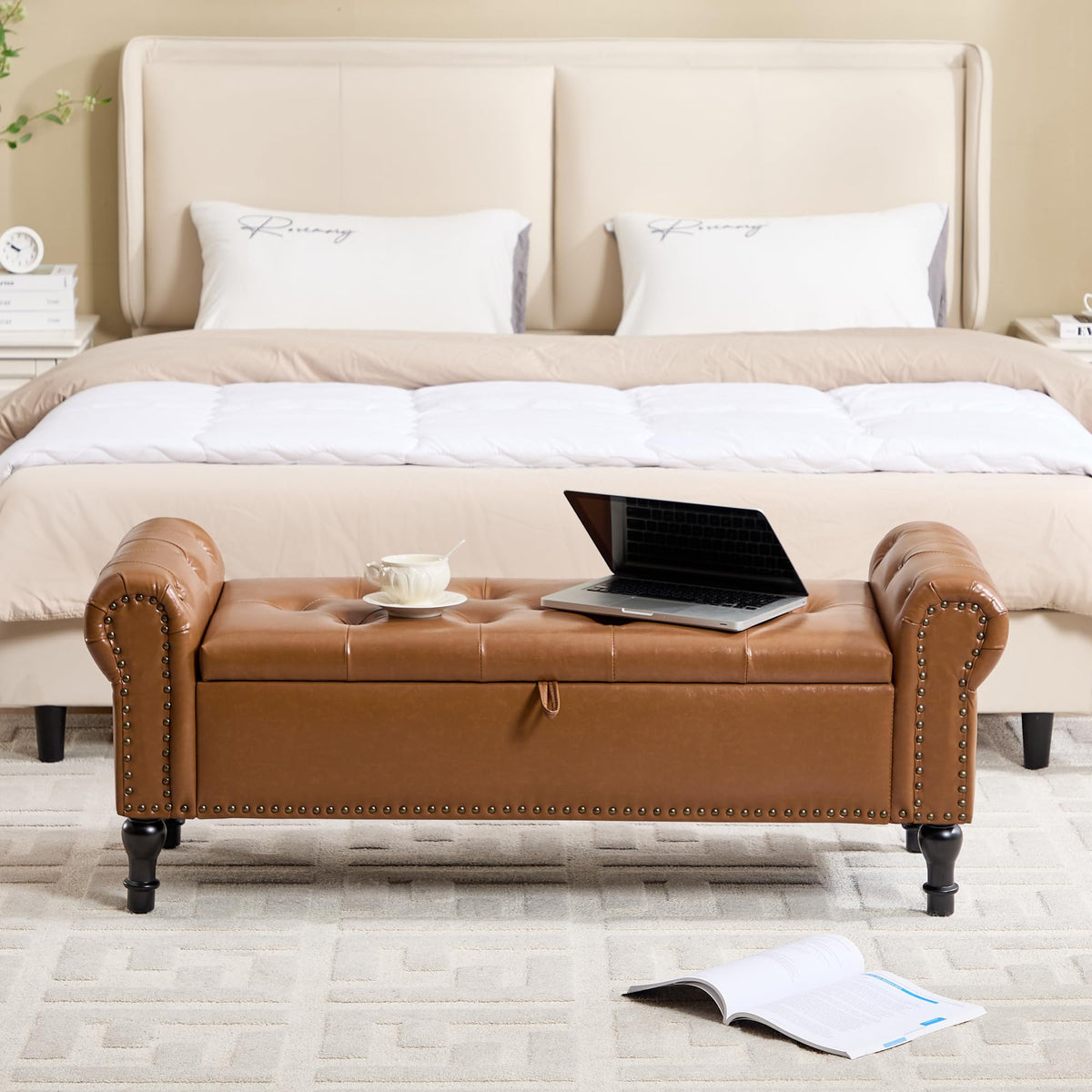 Navy Velvet Tufted Storage Bench