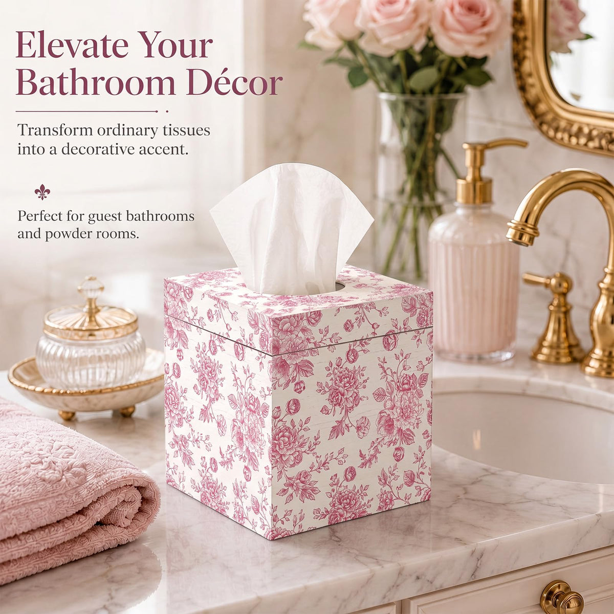 French Toile Tissue Box Cover, 6 Inch