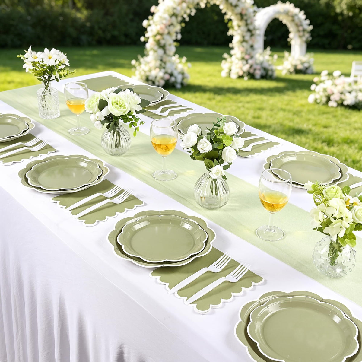 Blue Scalloped Paper Plates and Napkins, Serves 24