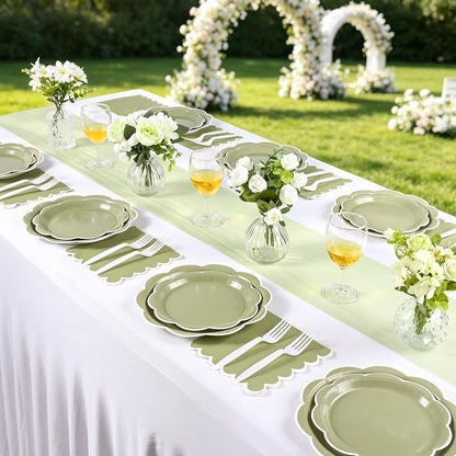 Blue Scalloped Paper Plates and Napkins, Serves 24