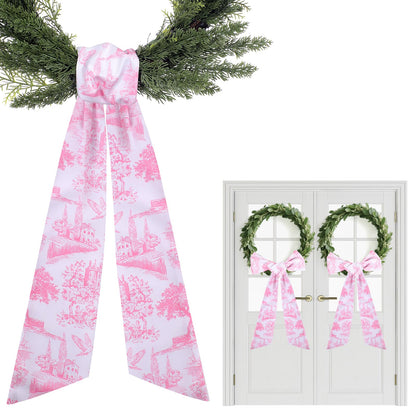 Blue French Toile Wreath Sash, Set of 2
