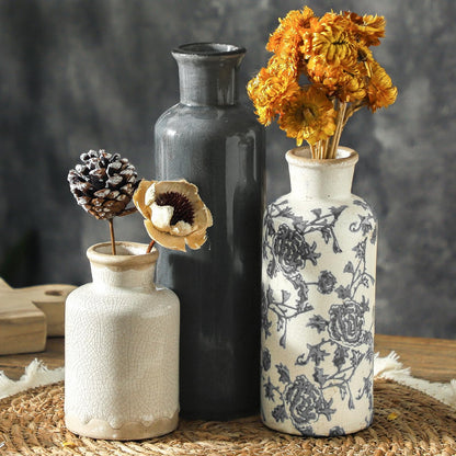 Vintage Blue and White Ceramic Vases, Set of 3